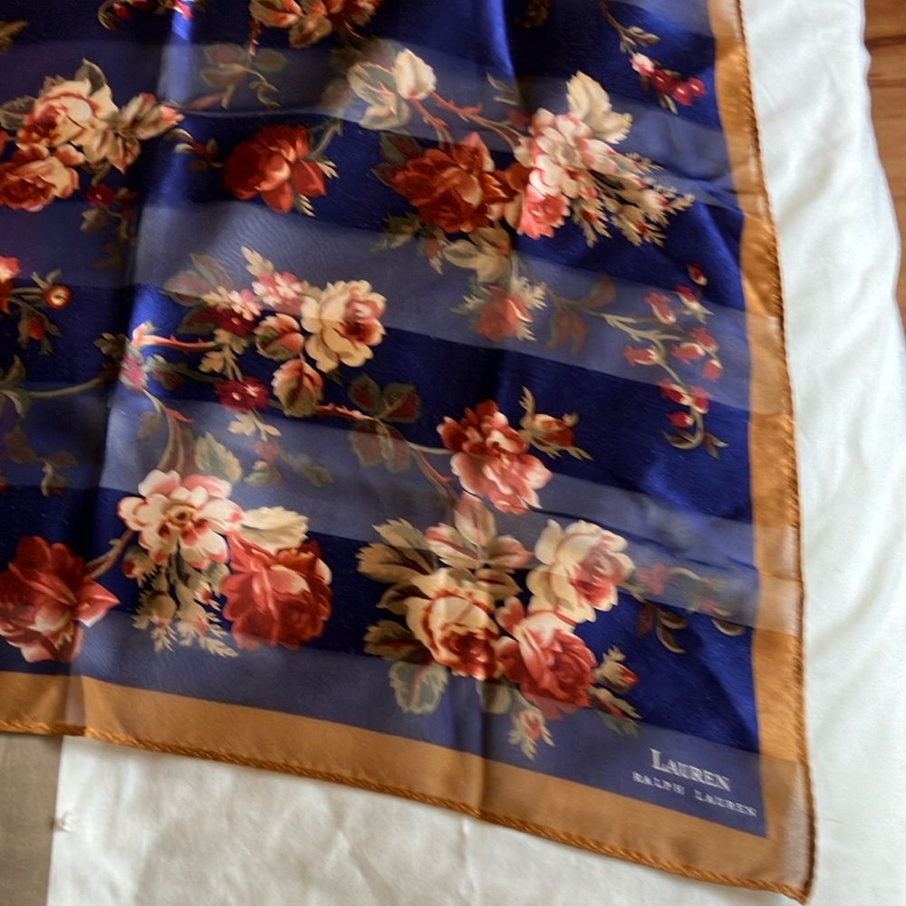 Lauren Ralph Lauren Navy and Gold Floral Scarf